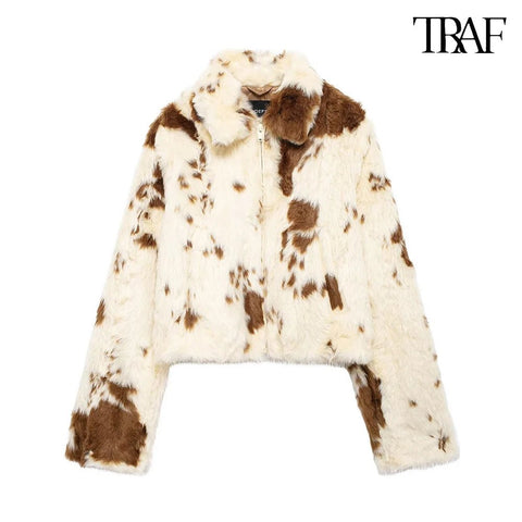 Women's Fashion Cow Print Winter Jacket - American Thistle Women's Fashion Cow Print Winter Jacket