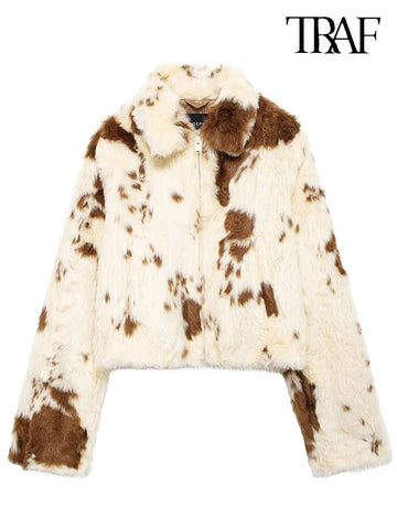 Women's Fashion Cow Print Winter Jacket - American Thistle Women's Fashion Cow Print Winter Jacket