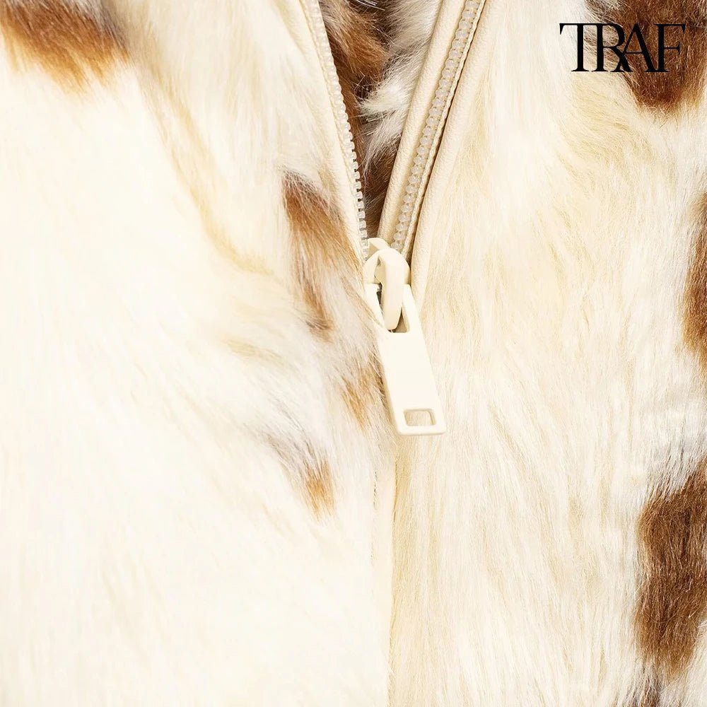 Women's Fashion Cow Print Winter Jacket - American Thistle Women's Fashion Cow Print Winter Jacket