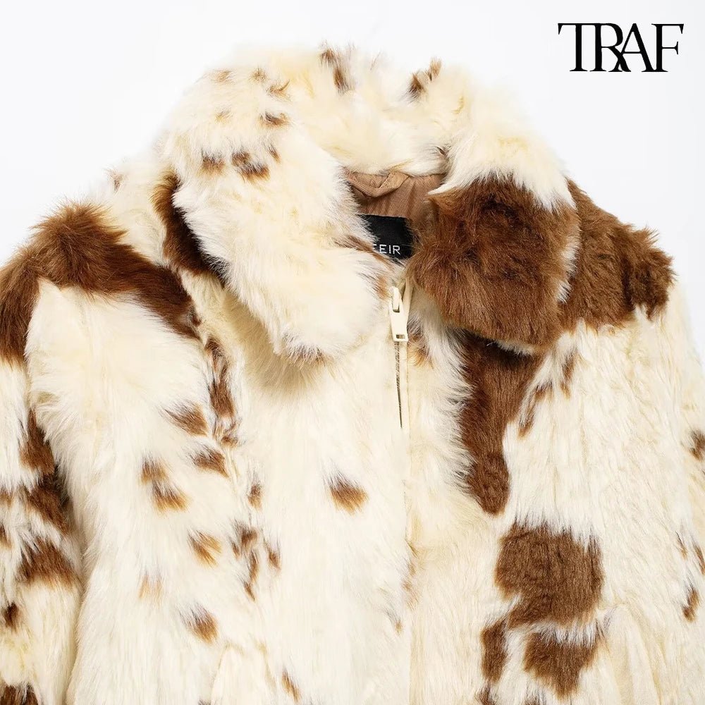 Women's Fashion Cow Print Winter Jacket - American Thistle Women's Fashion Cow Print Winter Jacket