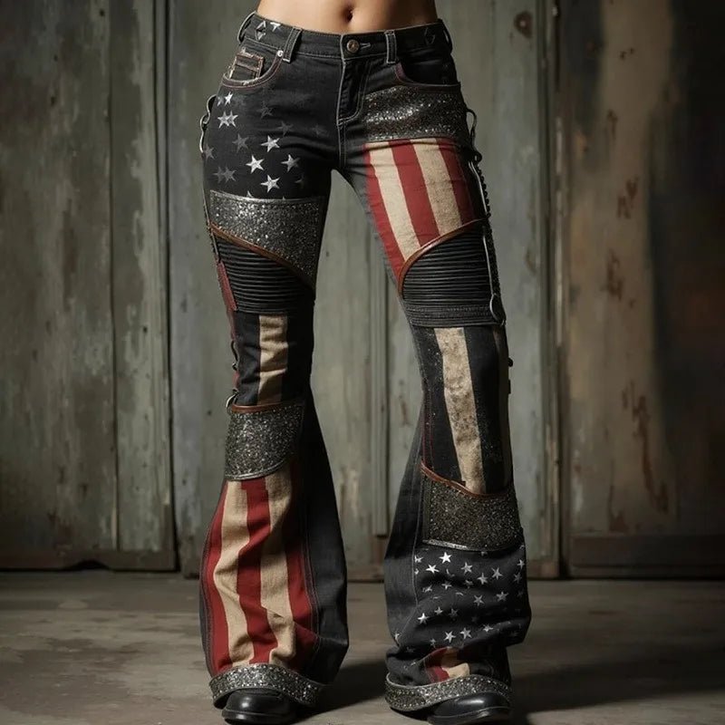 Women's Floral Embroidered High Waist Flared Jeans Vintage Boho Wide Leg Denim Jeans - American Thistle Women's Floral Embroidered High Waist Flared Jeans Vintage Boho Wide Leg Denim Jeans