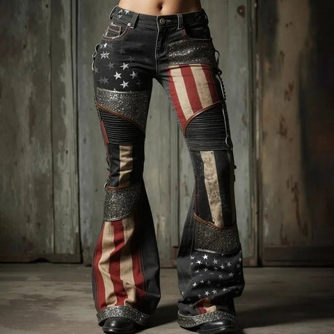 Women's Floral Embroidered High Waist Flared Jeans Vintage Boho Wide Leg Denim Jeans - American Thistle Women's Floral Embroidered High Waist Flared Jeans Vintage Boho Wide Leg Denim Jeans