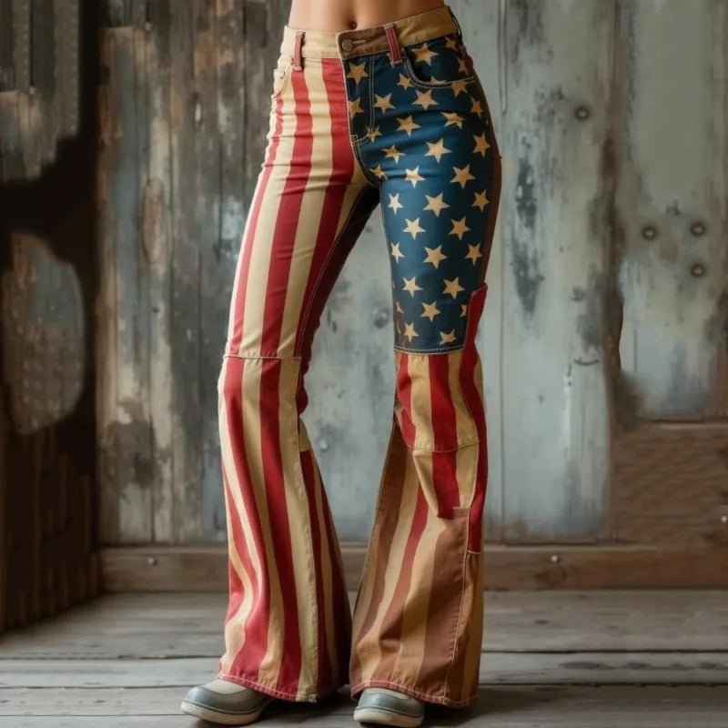 Women's Floral Embroidered High Waist Flared Jeans Vintage Boho Wide Leg Denim Jeans - American Thistle Women's Floral Embroidered High Waist Flared Jeans Vintage Boho Wide Leg Denim Jeans