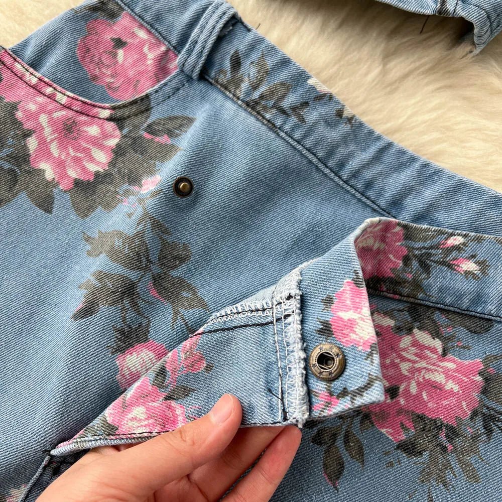Women's Floral Print Denim Two Pieces Sets Off Shoulder Strapless Elastic Waist Camisole+ Split Maxi Skirt Jeans Suits - American Thistle Women's Floral Print Denim Two Pieces Sets Off Shoulder Strapless Elastic Waist Camisole+ Split Maxi Skirt Jeans Suits