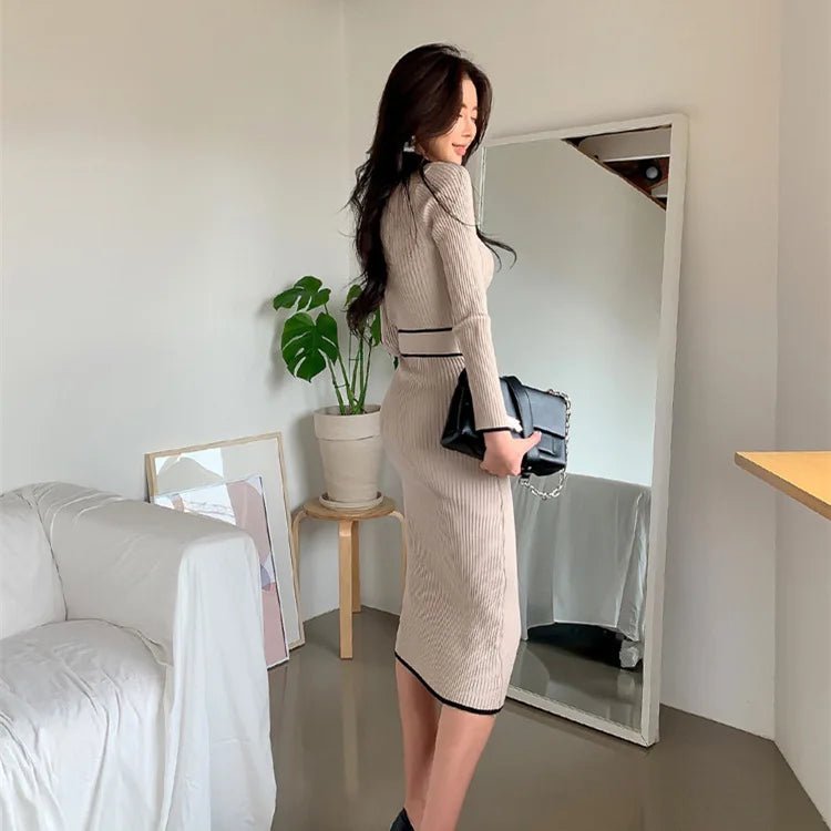 Women's Half High Collar Long Sleeve Slim Fit Casual Elegant Knitted Sweater Dress - American Thistle Women's Half High Collar Long Sleeve Slim Fit Casual Elegant Knitted Sweater Dress