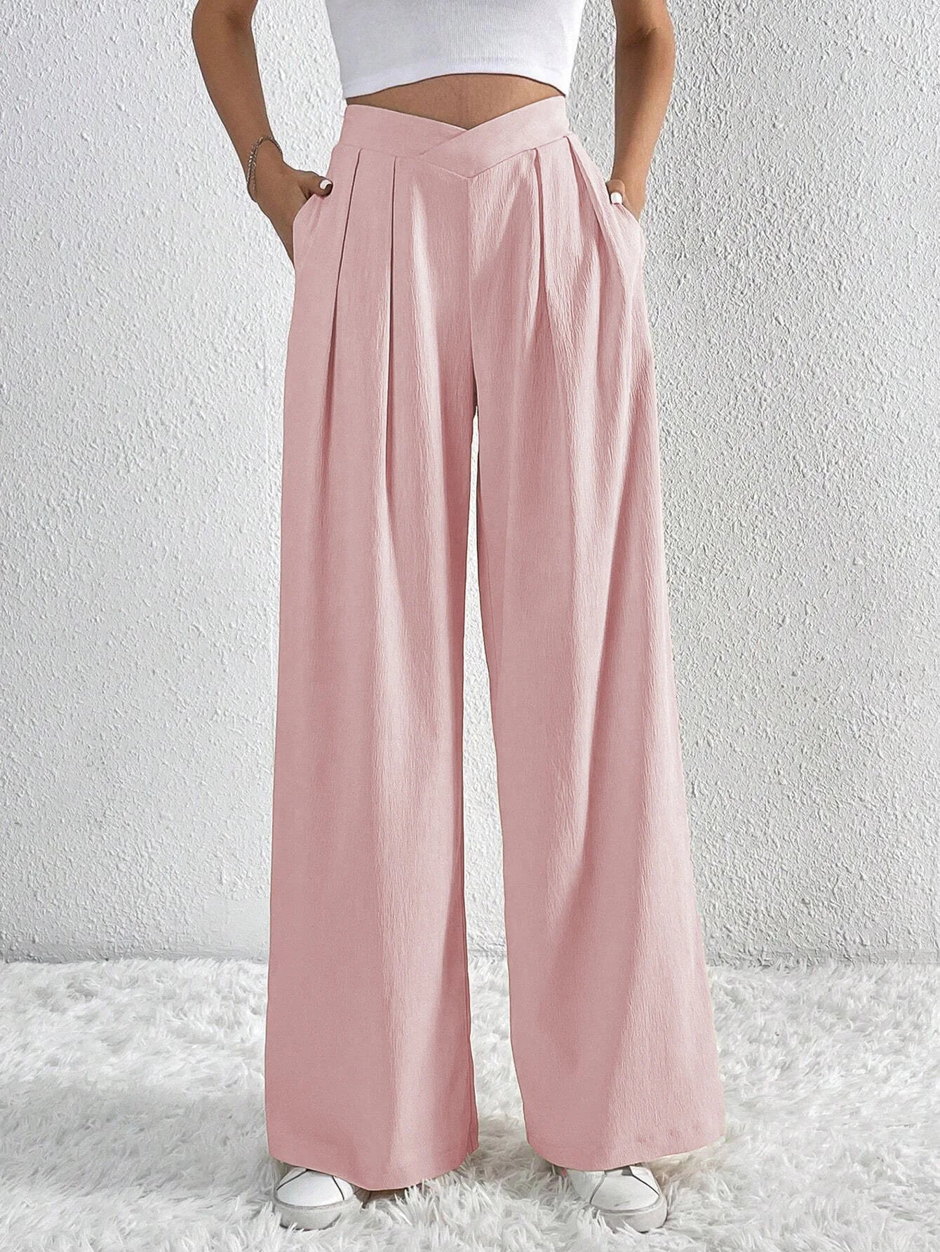 Women's High Waist Pants Casual Pocket Wide Leg Pants For Women Apricot Baggy Pants Ladies Summer Office Trousers - American Thistle Women's High Waist Pants Casual Pocket Wide Leg Pants For Women Apricot Baggy Pants Ladies Summer Office Trousers