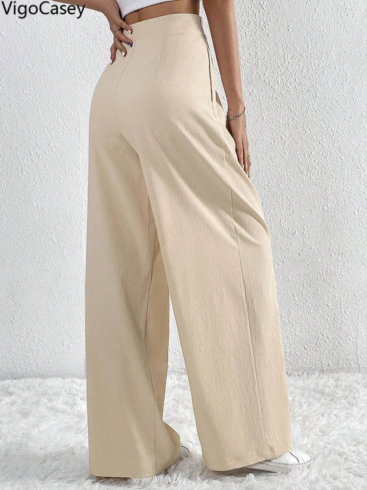 Women's High Waist Pants Casual Pocket Wide Leg Pants For Women Apricot Baggy Pants Ladies Summer Office Trousers - American Thistle Women's High Waist Pants Casual Pocket Wide Leg Pants For Women Apricot Baggy Pants Ladies Summer Office Trousers