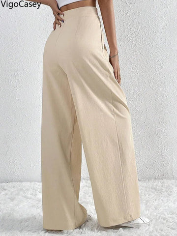Women's High Waist Pants Casual Pocket Wide Leg Pants For Women Apricot Baggy Pants Ladies Summer Office Trousers - American Thistle Women's High Waist Pants Casual Pocket Wide Leg Pants For Women Apricot Baggy Pants Ladies Summer Office Trousers