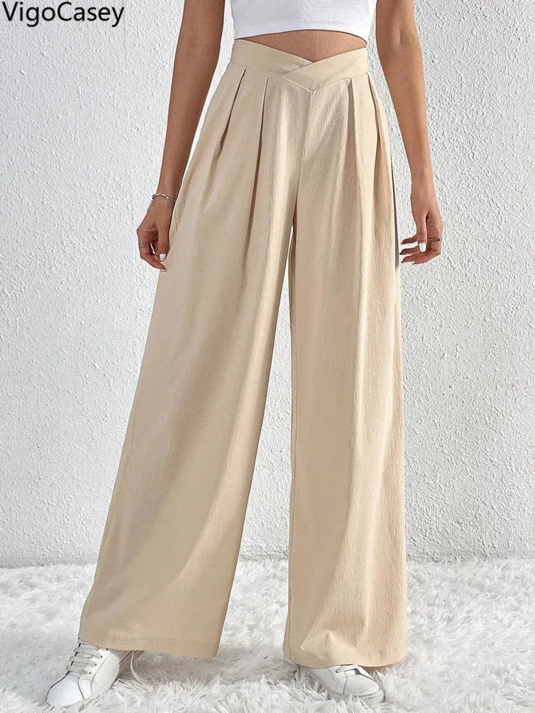 Women's High Waist Pants Casual Pocket Wide Leg Pants For Women Apricot Baggy Pants Ladies Summer Office Trousers - American Thistle Women's High Waist Pants Casual Pocket Wide Leg Pants For Women Apricot Baggy Pants Ladies Summer Office Trousers