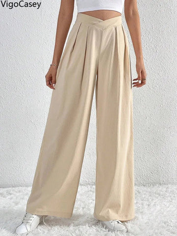 Women's High Waist Pants Casual Pocket Wide Leg Pants For Women Apricot Baggy Pants Ladies Summer Office Trousers - American Thistle Women's High Waist Pants Casual Pocket Wide Leg Pants For Women Apricot Baggy Pants Ladies Summer Office Trousers
