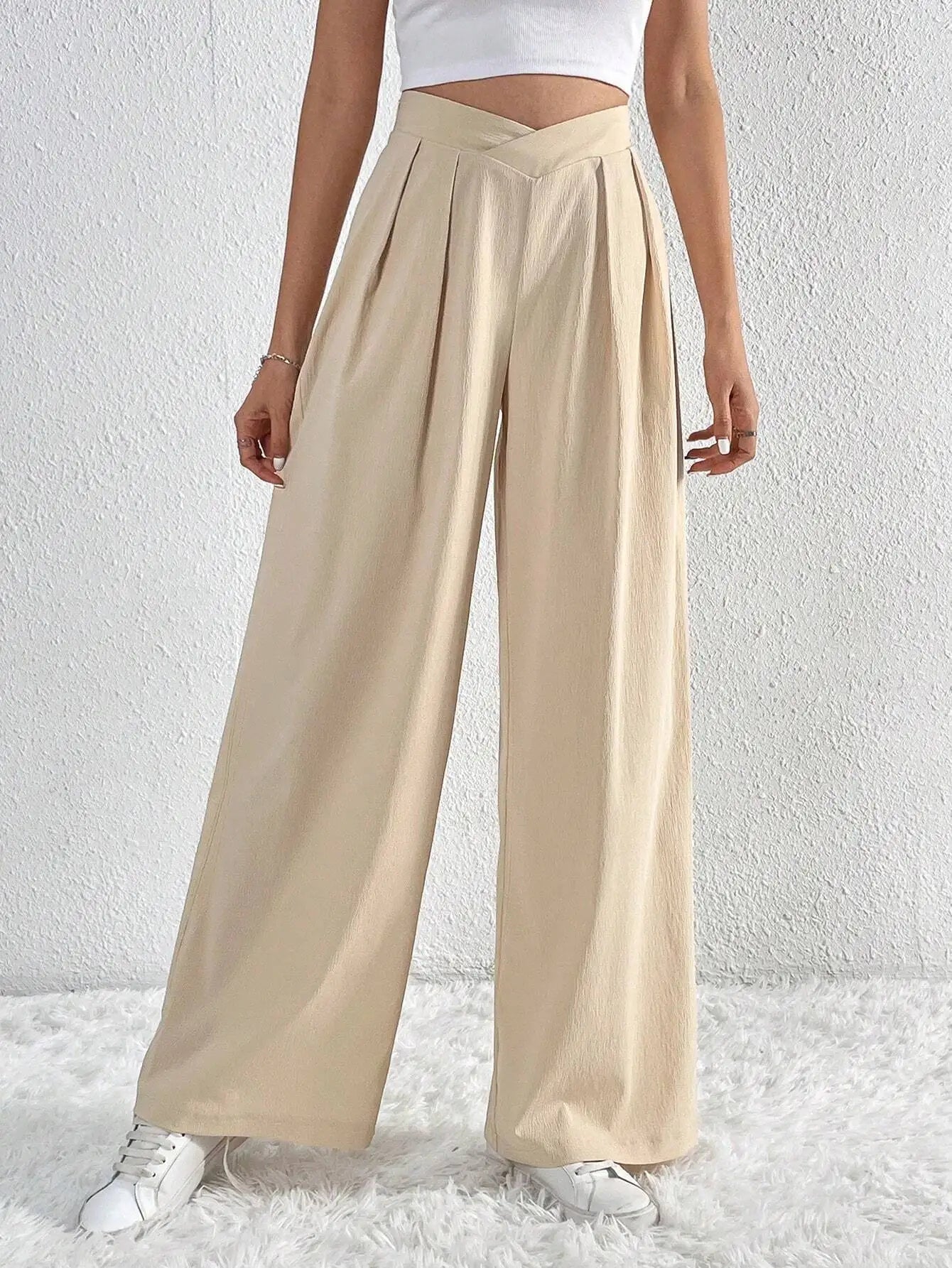 Women's High Waist Pants Casual Pocket Wide Leg Pants For Women Apricot Baggy Pants Ladies Summer Office Trousers - American Thistle Women's High Waist Pants Casual Pocket Wide Leg Pants For Women Apricot Baggy Pants Ladies Summer Office Trousers
