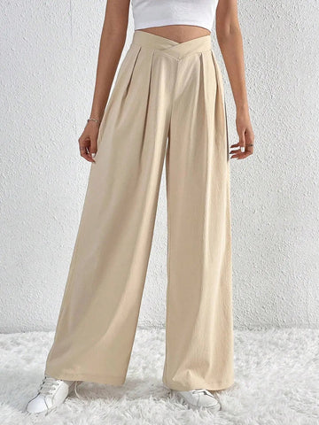 Women's High Waist Pants Casual Pocket Wide Leg Pants For Women Apricot Baggy Pants Ladies Summer Office Trousers - American Thistle Women's High Waist Pants Casual Pocket Wide Leg Pants For Women Apricot Baggy Pants Ladies Summer Office Trousers
