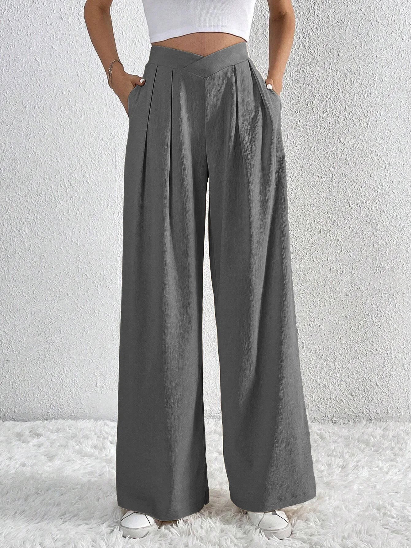 Women's High Waist Pants Casual Pocket Wide Leg Pants For Women Apricot Baggy Pants Ladies Summer Office Trousers - American Thistle Women's High Waist Pants Casual Pocket Wide Leg Pants For Women Apricot Baggy Pants Ladies Summer Office Trousers