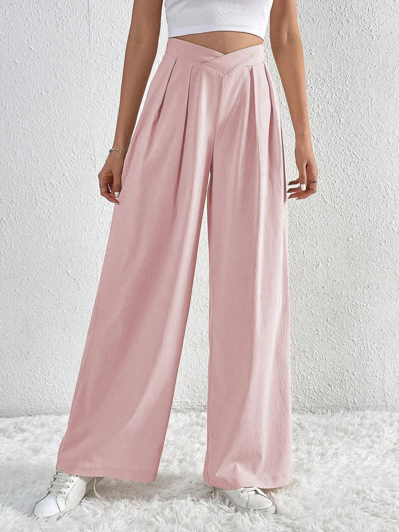Women's High Waist Pants Casual Pocket Wide Leg Pants For Women Apricot Baggy Pants Ladies Summer Office Trousers - American Thistle Women's High Waist Pants Casual Pocket Wide Leg Pants For Women Apricot Baggy Pants Ladies Summer Office Trousers