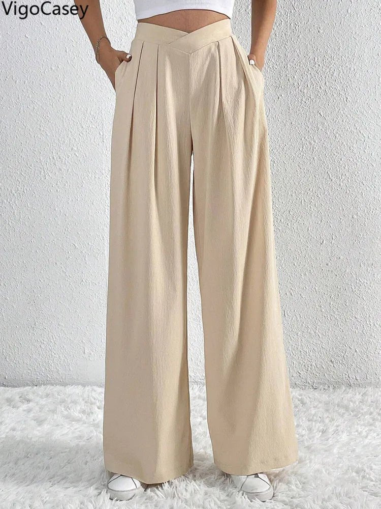 Women's High Waist Pants Casual Pocket Wide Leg Pants For Women Apricot Baggy Pants Ladies Summer Office Trousers - American Thistle Women's High Waist Pants Casual Pocket Wide Leg Pants For Women Apricot Baggy Pants Ladies Summer Office Trousers