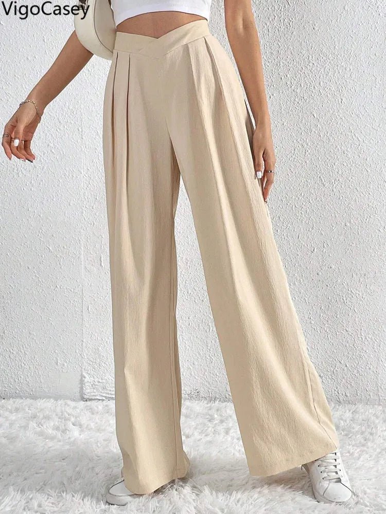 Women's High Waist Pants Casual Pocket Wide Leg Pants For Women Apricot Baggy Pants Ladies Summer Office Trousers - American Thistle Women's High Waist Pants Casual Pocket Wide Leg Pants For Women Apricot Baggy Pants Ladies Summer Office Trousers
