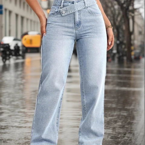 Womens Jeans Jeans Baggy Jeans Blue Casual Light Wash Overlapping Waist Relaxed Straight Leg Denim - American Thistle Womens Jeans Jeans Baggy Jeans Blue Casual Light Wash Overlapping Waist Relaxed Straight Leg Denim