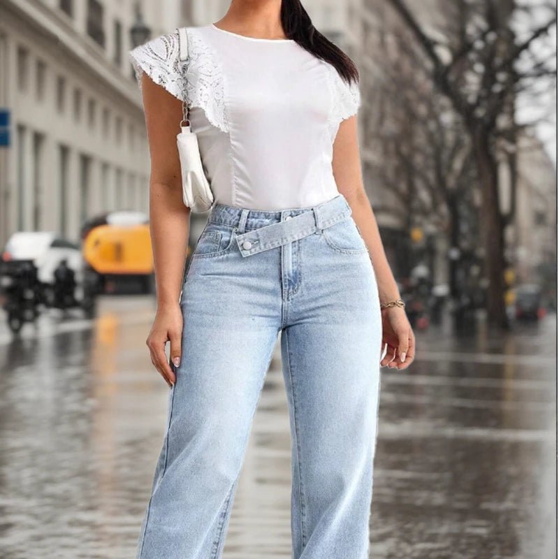 Womens Jeans Jeans Baggy Jeans Blue Casual Light Wash Overlapping Waist Relaxed Straight Leg Denim - American Thistle Womens Jeans Jeans Baggy Jeans Blue Casual Light Wash Overlapping Waist Relaxed Straight Leg Denim