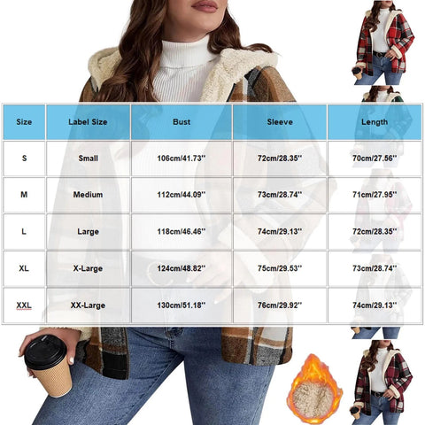 Women's Large Plaid Style Womens Jacket With Hooded Plaid Autumn And Winter Casual Loose Black White Plaid Coat Button Fall Top - American ThistleWomen's Large Plaid Style Womens Jacket With Hooded Plaid Autumn And Winter Casual Loose Black White Plaid Coat Button Fall Top