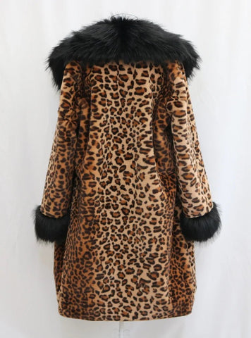 Women's Leopard - Print Faux Fur Coat - American Thistle Women's Leopard - Print Faux Fur Coat