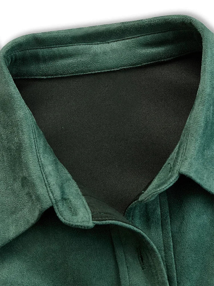 Women's Long Sleeve Western Retro Single - breasted Green Shirt Collar Tassel Outwear - American ThistleWomen's Long Sleeve Western Retro Single - breasted Green Shirt Collar Tassel Outwear