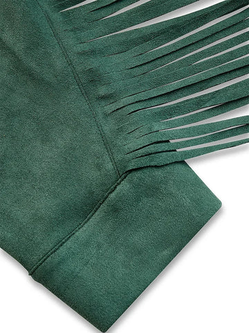 Women's Long Sleeve Western Retro Single - breasted Green Shirt Collar Tassel Outwear - American ThistleWomen's Long Sleeve Western Retro Single - breasted Green Shirt Collar Tassel Outwear