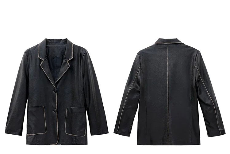 Women's New Fashion Leather Blazer Casual Elegant Business Jacket Fall Winter - American Thistle Women's New Fashion Leather Blazer Casual Elegant Business Jacket Fall Winter