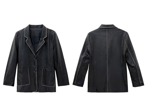 Women's New Fashion Leather Blazer Casual Elegant Business Jacket Fall Winter - American Thistle Women's New Fashion Leather Blazer Casual Elegant Business Jacket Fall Winter