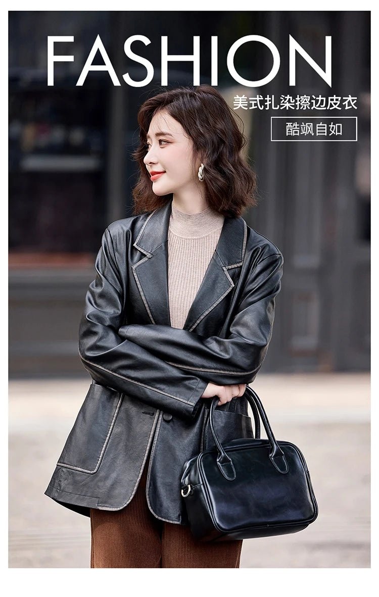Women's New Fashion Leather Blazer Casual Elegant Business Jacket Fall Winter - American Thistle Women's New Fashion Leather Blazer Casual Elegant Business Jacket Fall Winter