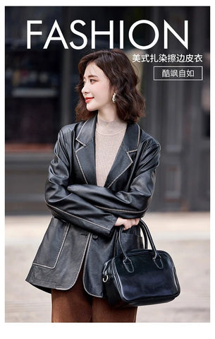 Women's New Fashion Leather Blazer Casual Elegant Business Jacket Fall Winter - American Thistle Women's New Fashion Leather Blazer Casual Elegant Business Jacket Fall Winter
