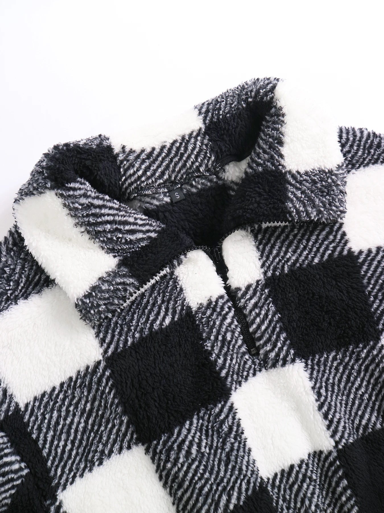 Women's Plaid Print Half Zip Drop Shoulder Fuzzy Sweatshirt, Casual Long Sleeve Collared Pullover for Fall and Winter - American Thistle Women's Plaid Print Half Zip Drop Shoulder Fuzzy Sweatshirt, Casual Long Sleeve Collared Pullover for Fall and Winter