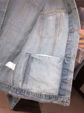 Women's Rhinestones Tassels Denim Coat Loose Diamonds Beaded Fringed Jeans Jacket Bomber Cowboy - American Thistle Women's Rhinestones Tassels Denim Coat Loose Diamonds Beaded Fringed Jeans Jacket Bomber Cowboy