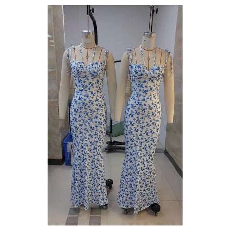 Women's Sexy Spaghetti Strap Dresses Drawstring Design Floral Print Slim Fit Long Bodycon Dresses Perfect for Summer& Spring - American ThistleWomen's Sexy Spaghetti Strap Dresses Drawstring Design Floral Print Slim Fit Long Bodycon Dresses Perfect for Summer& Spring