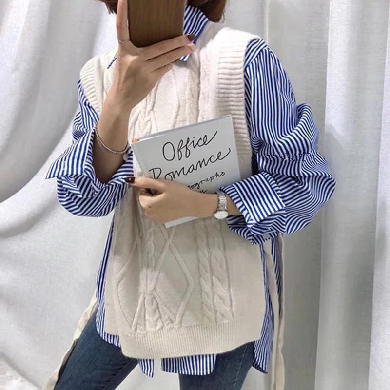 Women's Shirt Casual Loose Long Sleeve Classic Striped Blouse Female Fall Winter - American Thistle Women's Shirt Casual Loose Long Sleeve Classic Striped Blouse Female Fall Winter