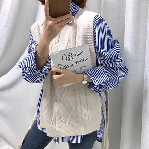 Women's Shirt Casual Loose Long Sleeve Classic Striped Blouse Female Fall Winter - American Thistle Women's Shirt Casual Loose Long Sleeve Classic Striped Blouse Female Fall Winter