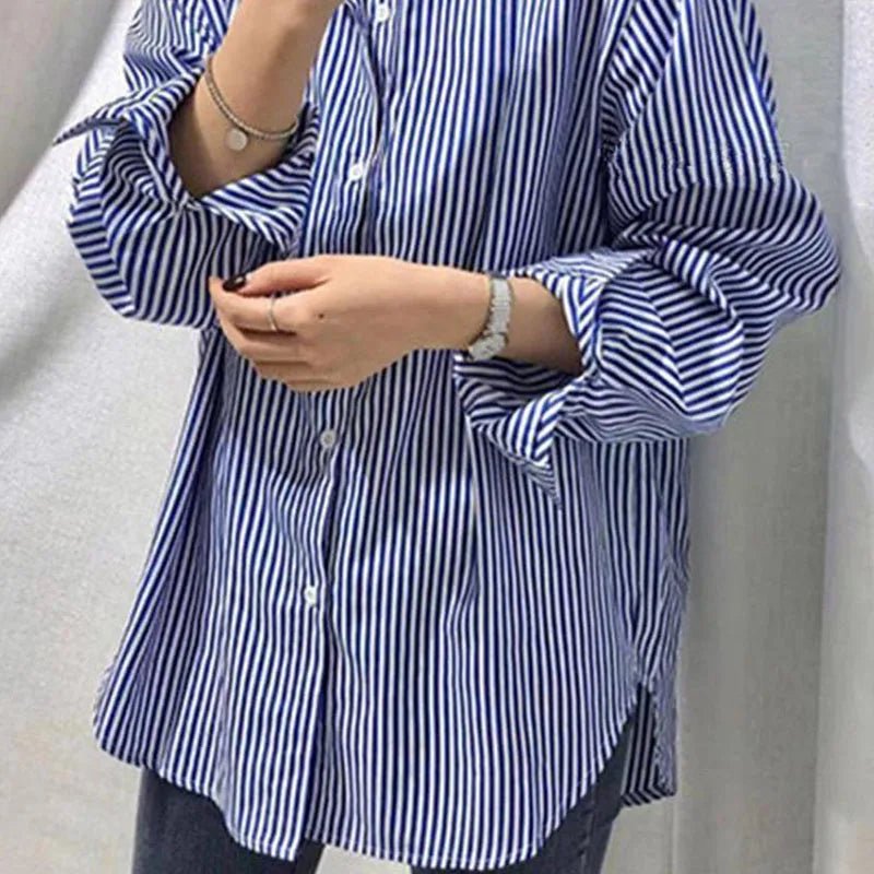 Women's Shirt Casual Loose Long Sleeve Classic Striped Blouse Female Fall Winter - American Thistle Women's Shirt Casual Loose Long Sleeve Classic Striped Blouse Female Fall Winter