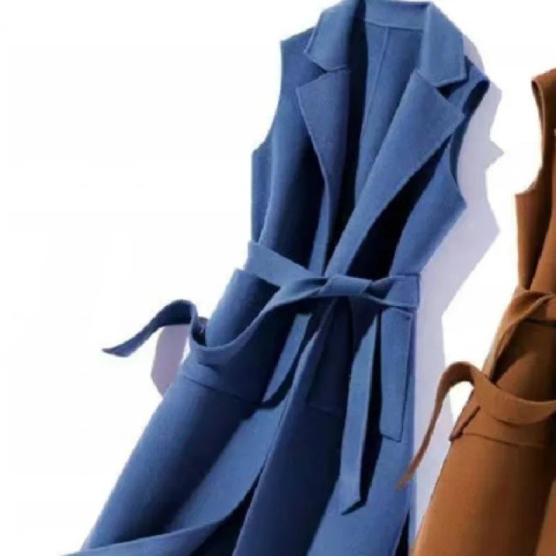 Women's Sleeveless Long Coat - American Thistle Women's Sleeveless Long Coat