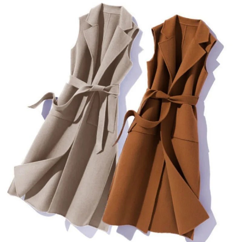 Women's Sleeveless Long Coat - American Thistle Women's Sleeveless Long Coat