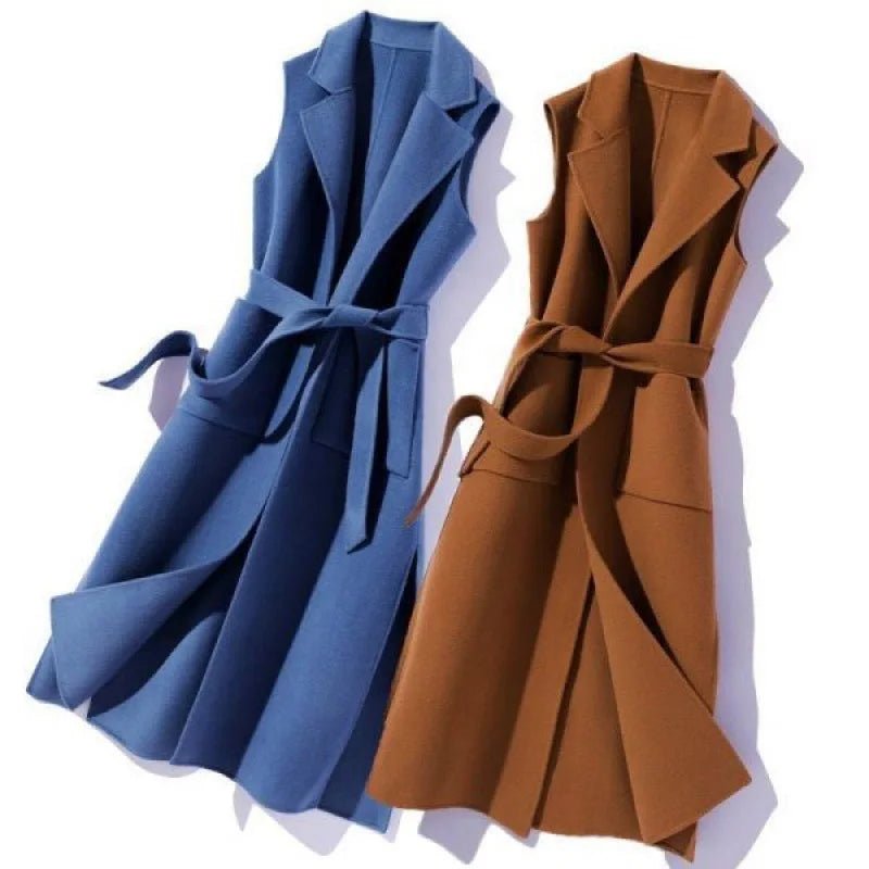 Women's Sleeveless Long Coat - American Thistle Women's Sleeveless Long Coat