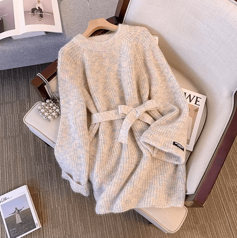 Women's Soft Elegant Sweater Dress Long Sleeved Pullover Knitted Mid - length Top - American Thistle Women's Soft Elegant Sweater Dress Long Sleeved Pullover Knitted Mid - length Top