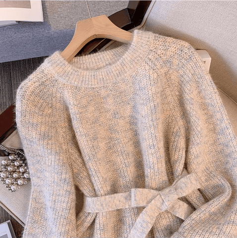 Women's Soft Elegant Sweater Dress Long Sleeved Pullover Knitted Mid - length Top - American Thistle Women's Soft Elegant Sweater Dress Long Sleeved Pullover Knitted Mid - length Top
