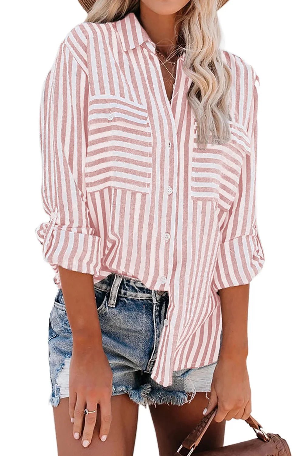 Women's Spring/Summer Striped Single Breasted Long Sleeve Stylish Blouse - American Thistle Women's Spring/Summer Striped Single Breasted Long Sleeve Stylish Blouse