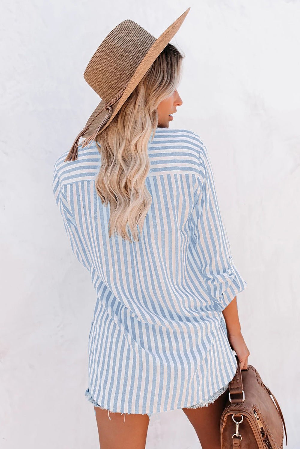 Women's Spring/Summer Striped Single Breasted Long Sleeve Stylish Blouse - American Thistle Women's Spring/Summer Striped Single Breasted Long Sleeve Stylish Blouse