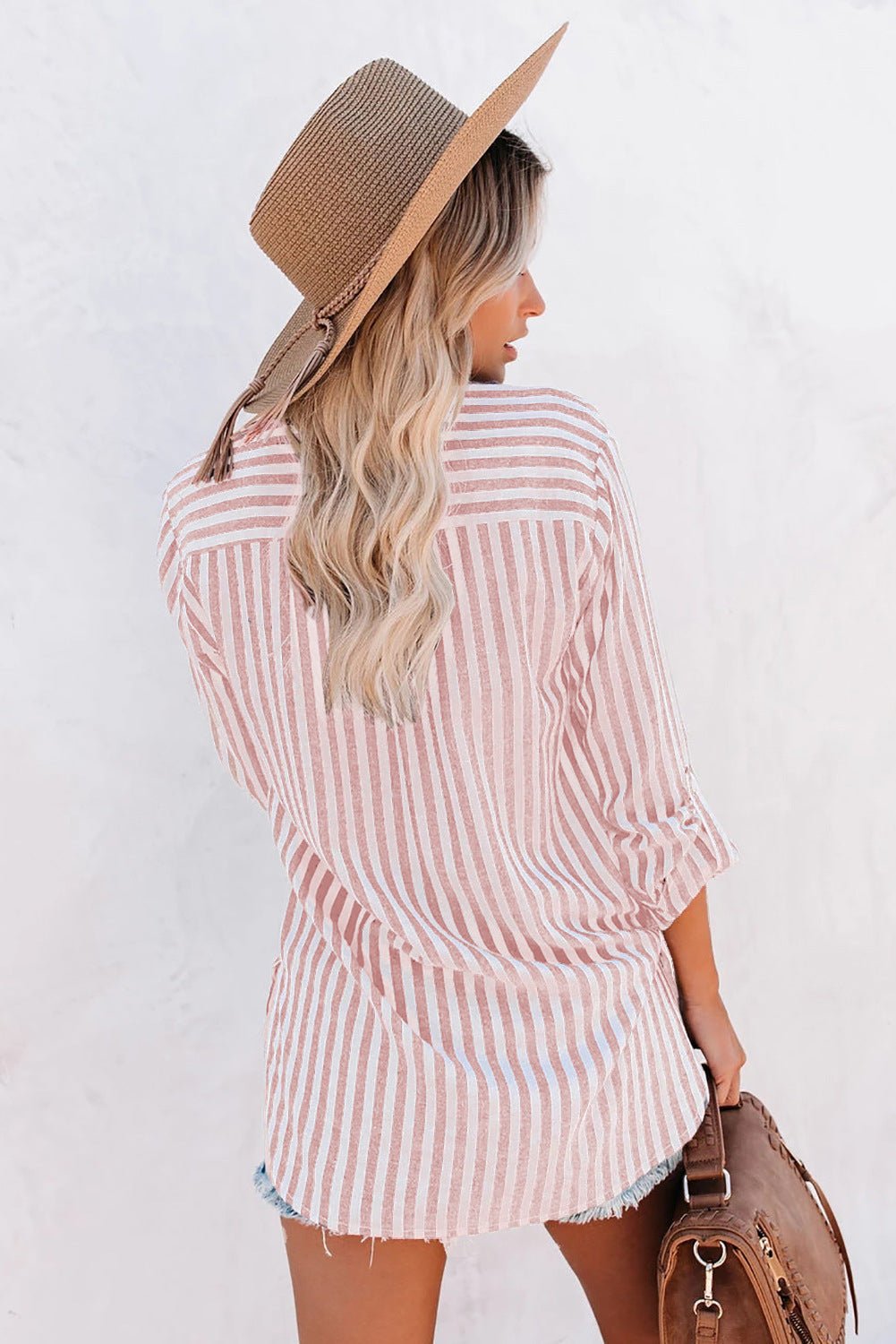 Women's Spring/Summer Striped Single Breasted Long Sleeve Stylish Blouse - American Thistle Women's Spring/Summer Striped Single Breasted Long Sleeve Stylish Blouse