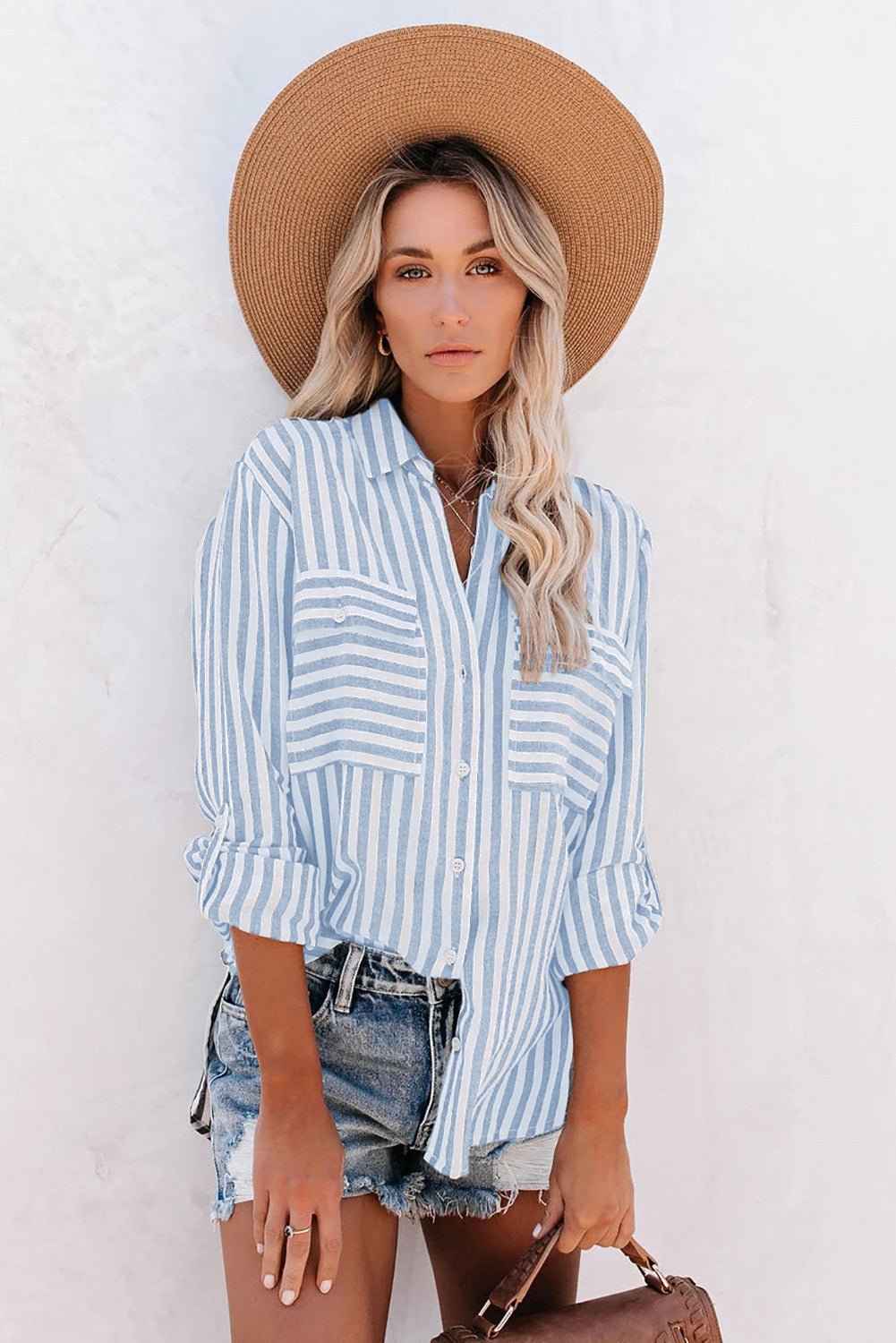Women's Spring/Summer Striped Single Breasted Long Sleeve Stylish Blouse - American Thistle Women's Spring/Summer Striped Single Breasted Long Sleeve Stylish Blouse