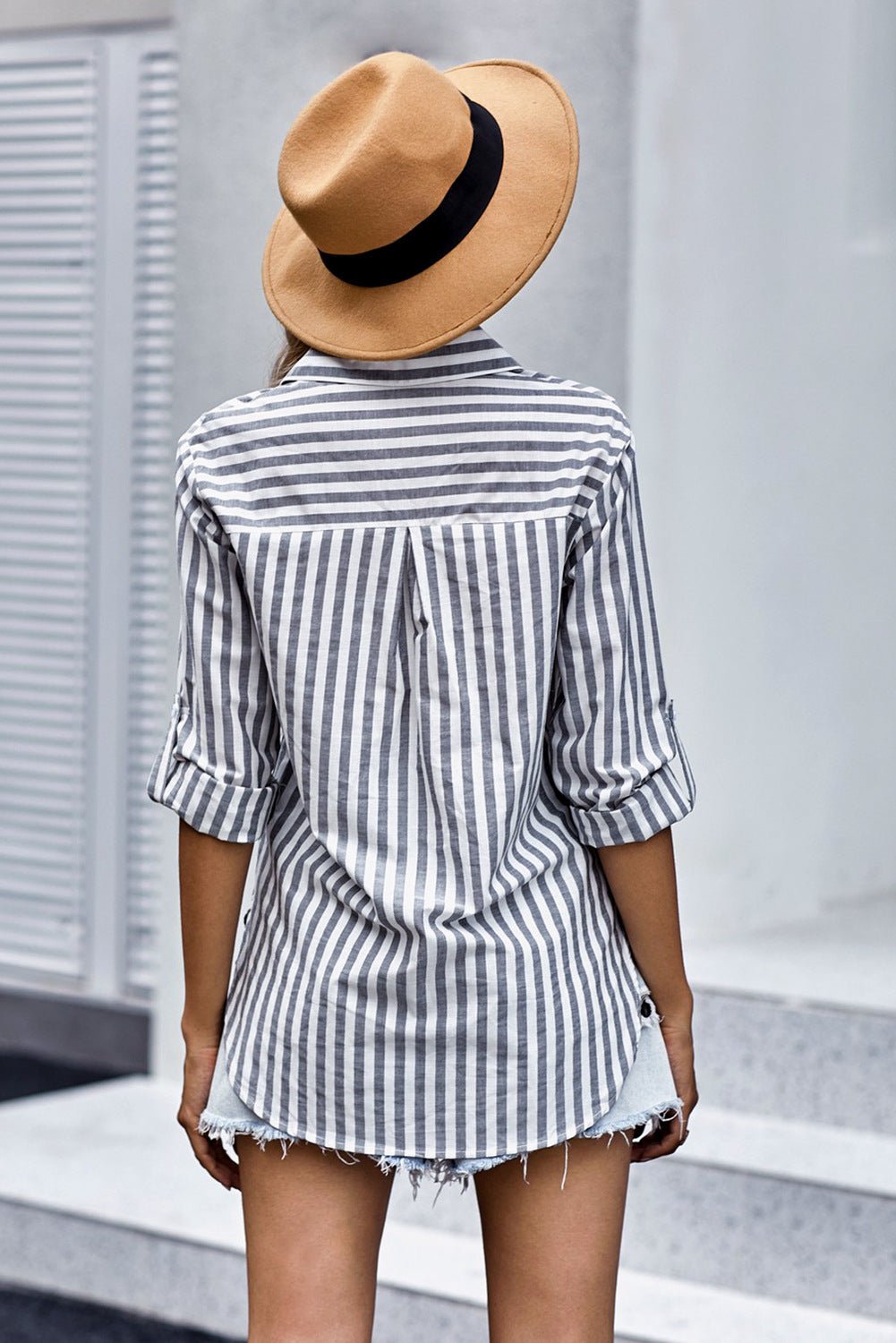 Women's Spring/Summer Striped Single Breasted Long Sleeve Stylish Blouse - American Thistle Women's Spring/Summer Striped Single Breasted Long Sleeve Stylish Blouse