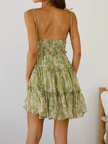 Women's Summer Floral Print Mini Dress, Bohemian Style Multi - Layered Ruffle Edge Dress - American Thistle Women's Summer Floral Print Mini Dress, Bohemian Style Multi - Layered Ruffle Edge Dress