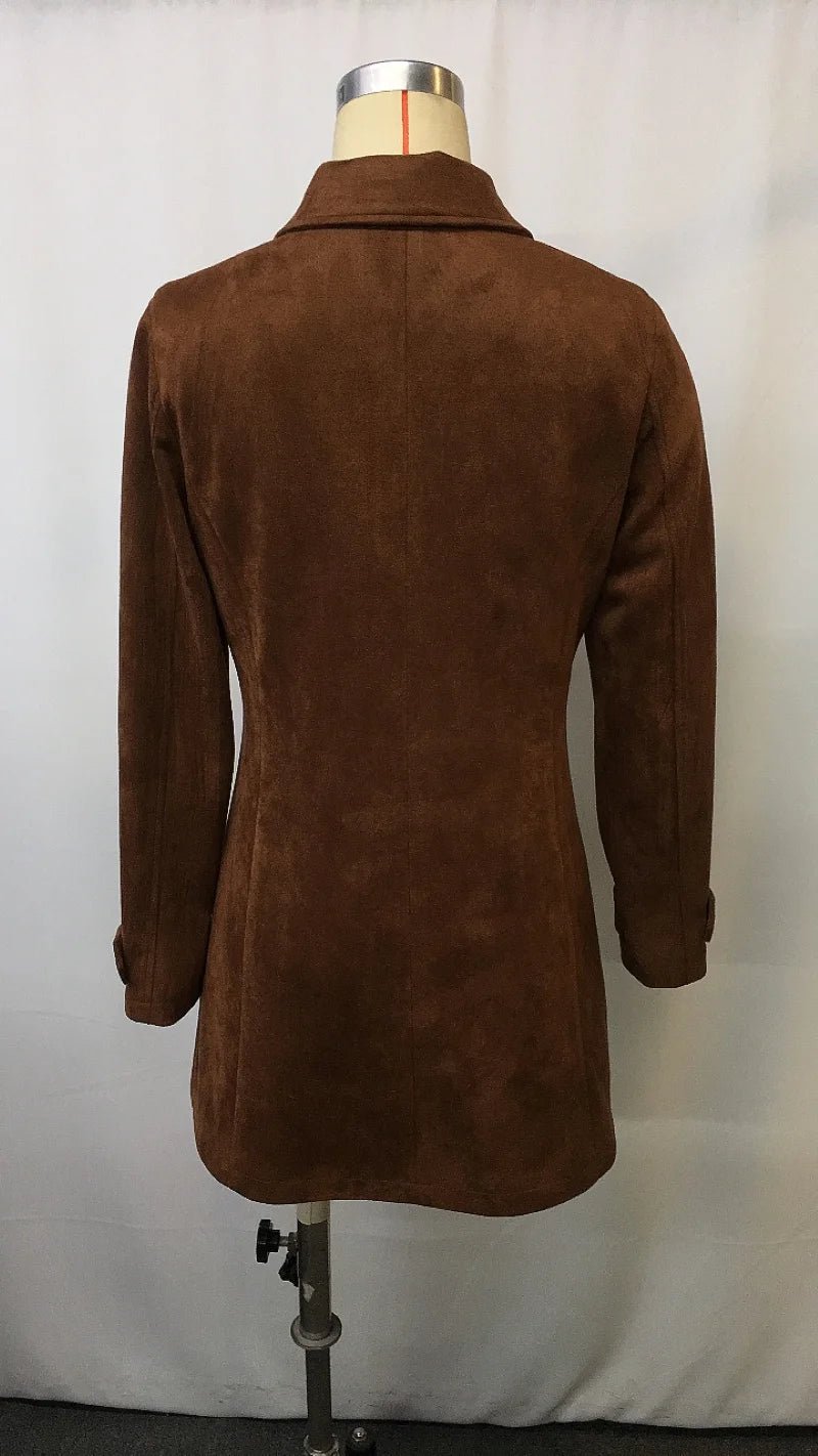 Womens Vintage Suede Lapel Collar Mid Length Coat Jacket Classic Retro Trench Style Autumn Winter - American Thistle Womens Vintage Suede Lapel Collar Mid Length Coat Jacket Classic Retro Trench Style Autumn Winter