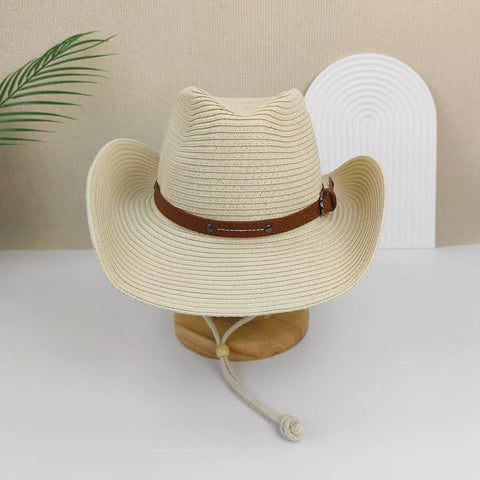 Women's wide - brimmed western cowboy hat stylish jazz hat, summer beach sun hat carrying a windbreak rope - American ThistleWomen's wide - brimmed western cowboy hat stylish jazz hat, summer beach sun hat carrying a windbreak rope