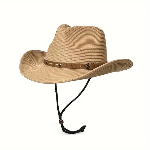 Women's wide - brimmed western cowboy hat stylish jazz hat, summer beach sun hat carrying a windbreak rope - American ThistleWomen's wide - brimmed western cowboy hat stylish jazz hat, summer beach sun hat carrying a windbreak rope